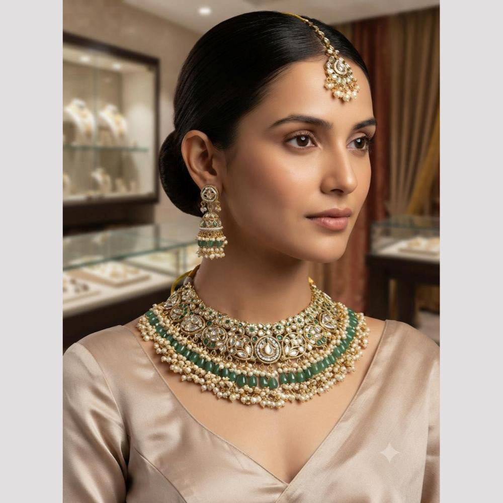 Rajwadi Collection Classic Kundan Stone And Pearl Choker Neckalce Set