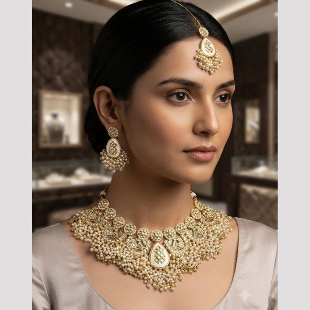 Rajwadi Collection Classic Kundan Stone And Pearl Choker Neckalce Set