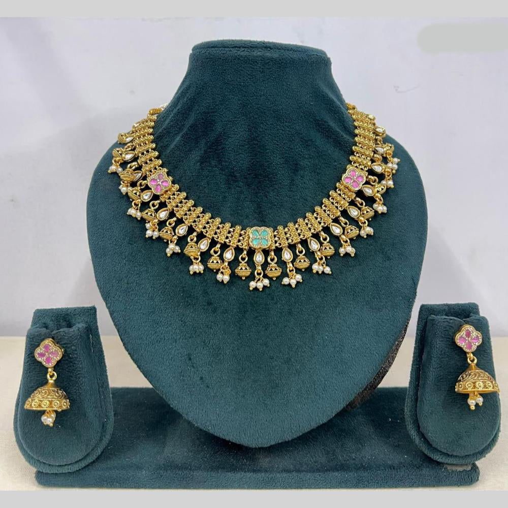 Rajwadi Collection Premium Pota Stone And Pearl Necklace Set