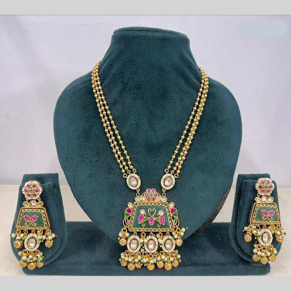 Rajwadi Collection Premium Pota Stone And Pearl Necklace Set