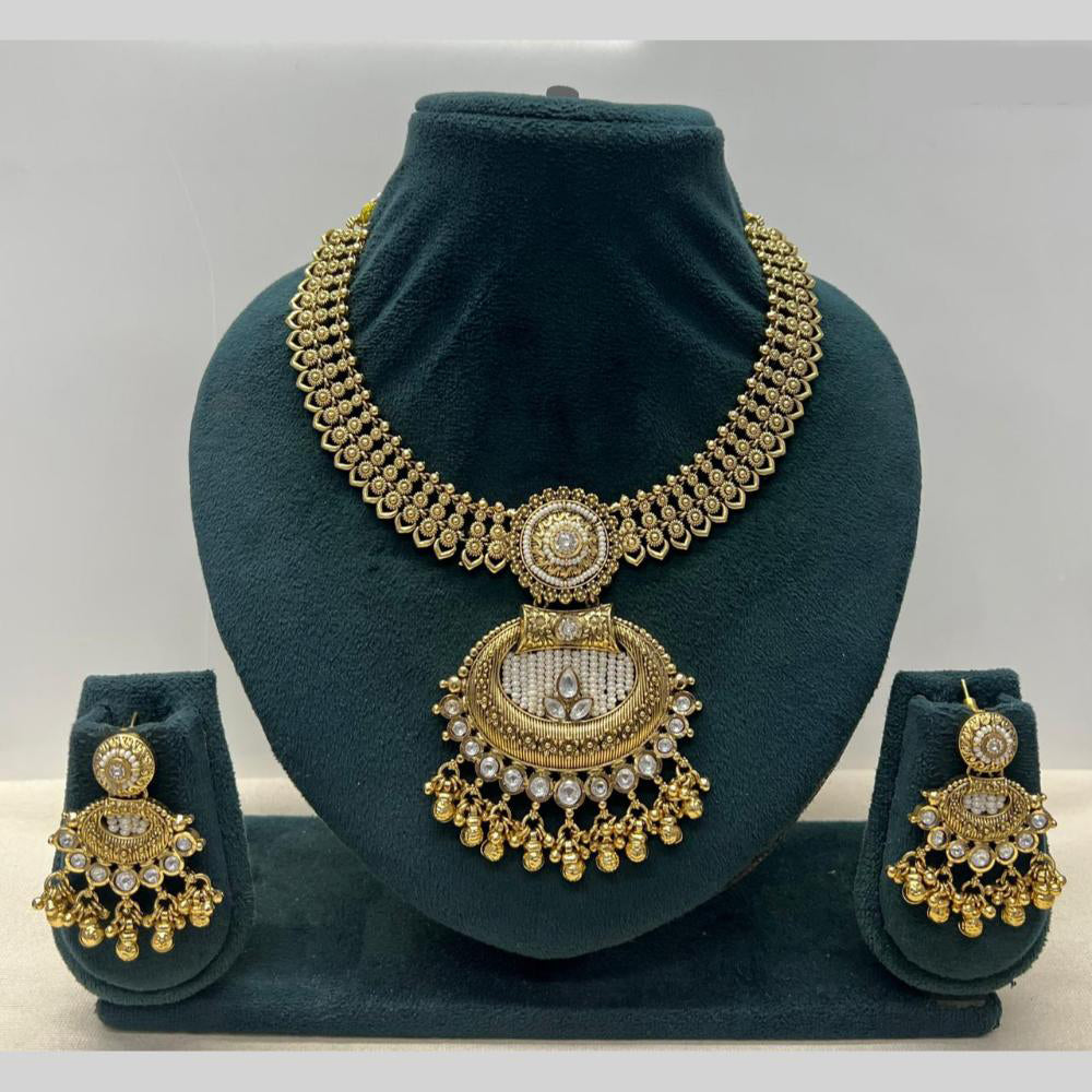 Rajwadi Collection Premium Pota Stone And Pearl Necklace Set