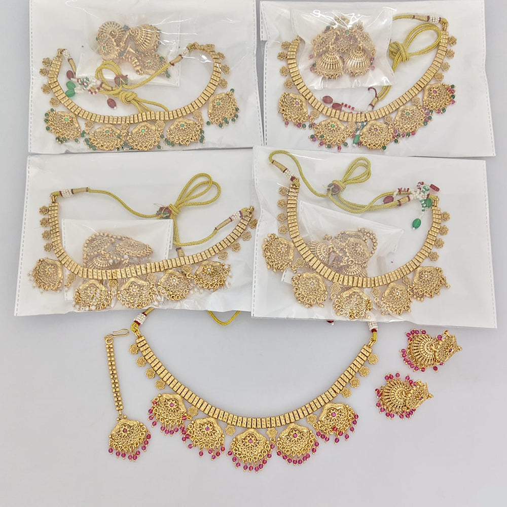 Rajwadi Collection Premium Pota Stone And Pearl Necklace Set