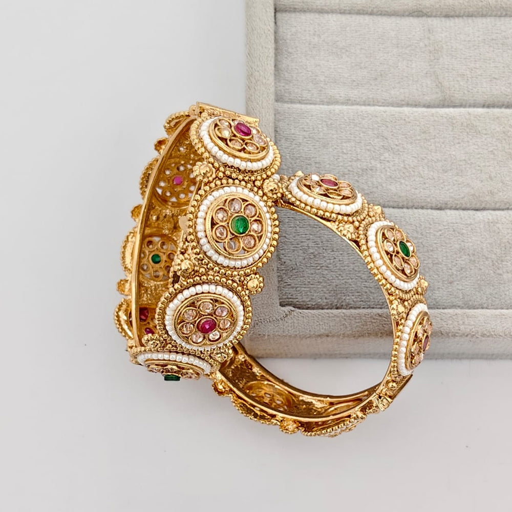 Rajwadi Collection Premium Pota Stone And Pearl Openable Bangles Set