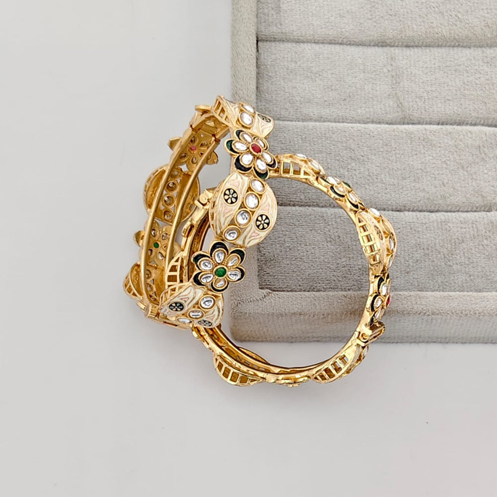 Rajwadi Collection Premium Pota Stone And Meenakari Openable Bangles Set