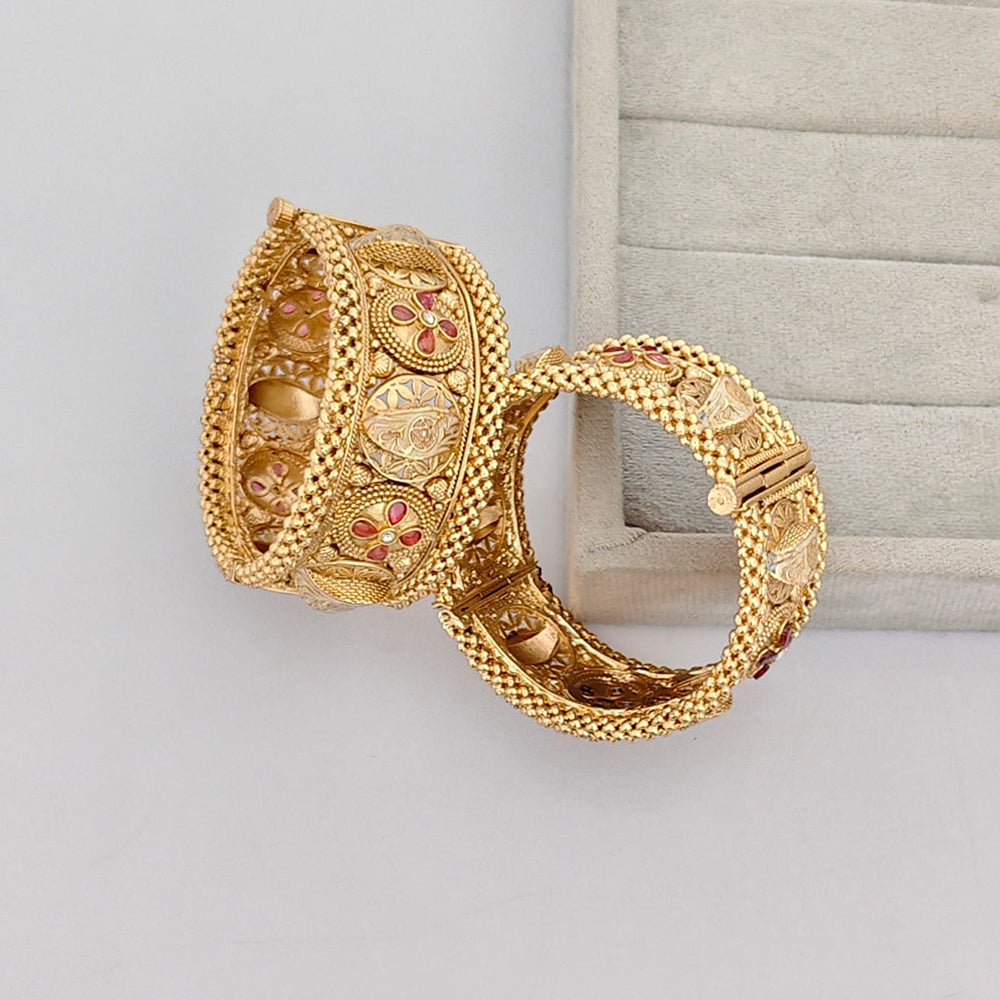 Rajwadi Collection Premium Pota Stone And Meenakari Openable Bangles Set