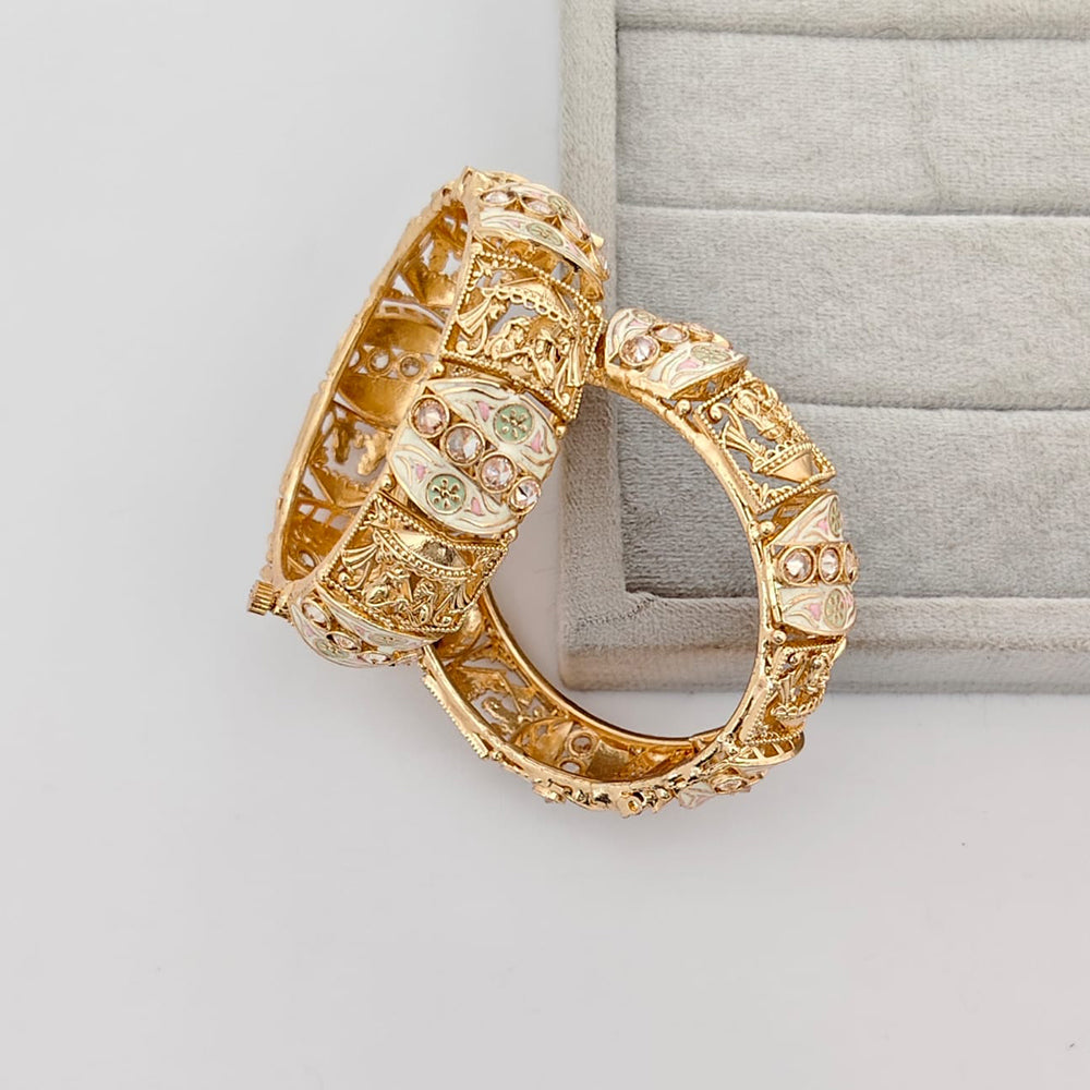 Rajwadi Collection Premium Pota Stone And Meenakari Openable Bangles Set