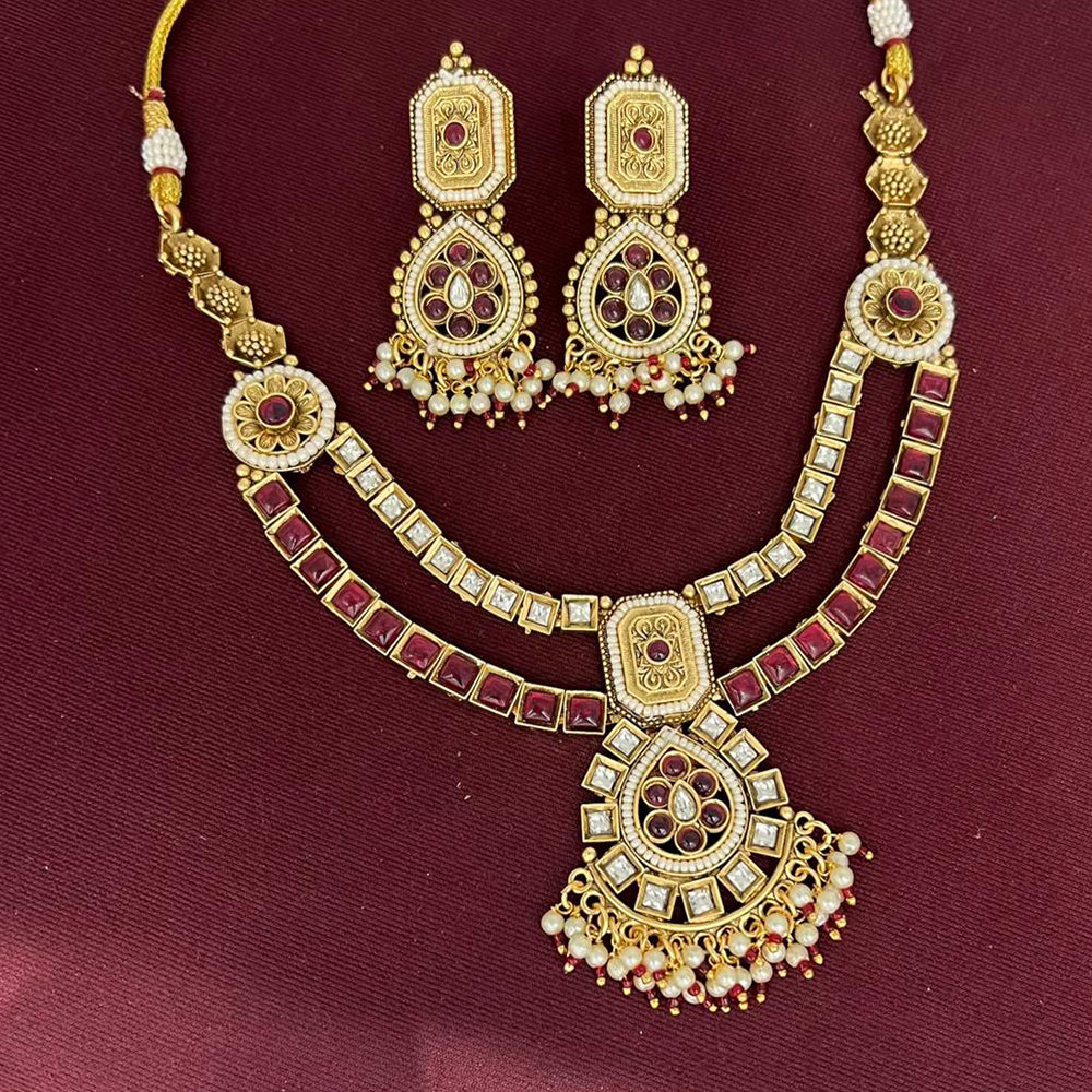 Rajwadi Collection Designer Pota Stone And Pearl Necklace Set