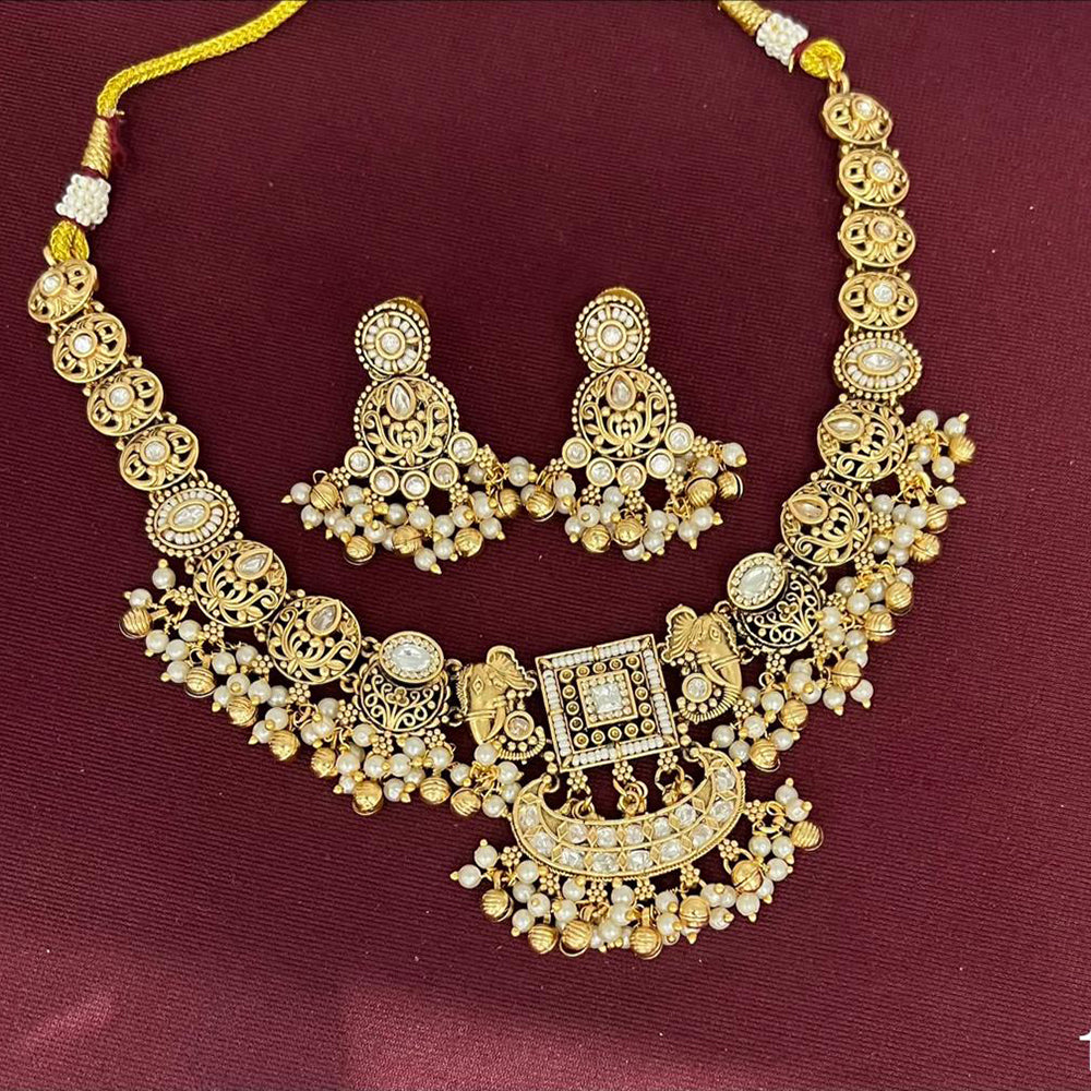 Rajwadi Collection Designer Pota Stone And Pearl Necklace Set