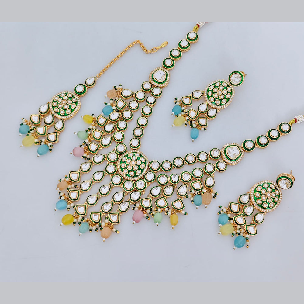 Rajwadi Collection Designer Pota Stone And Pearl Necklace Set