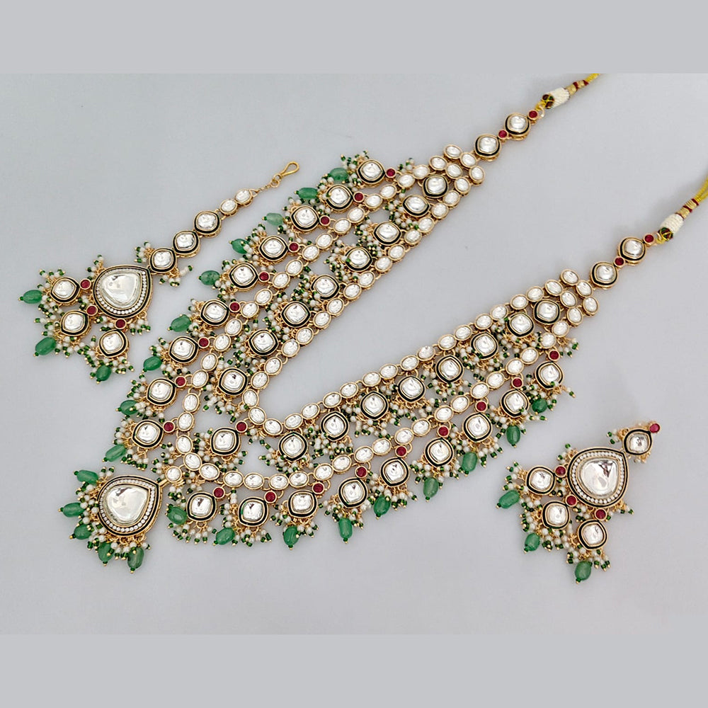 Rajwadi Collection Designer Pota Stone And Pearl Long Necklace Set