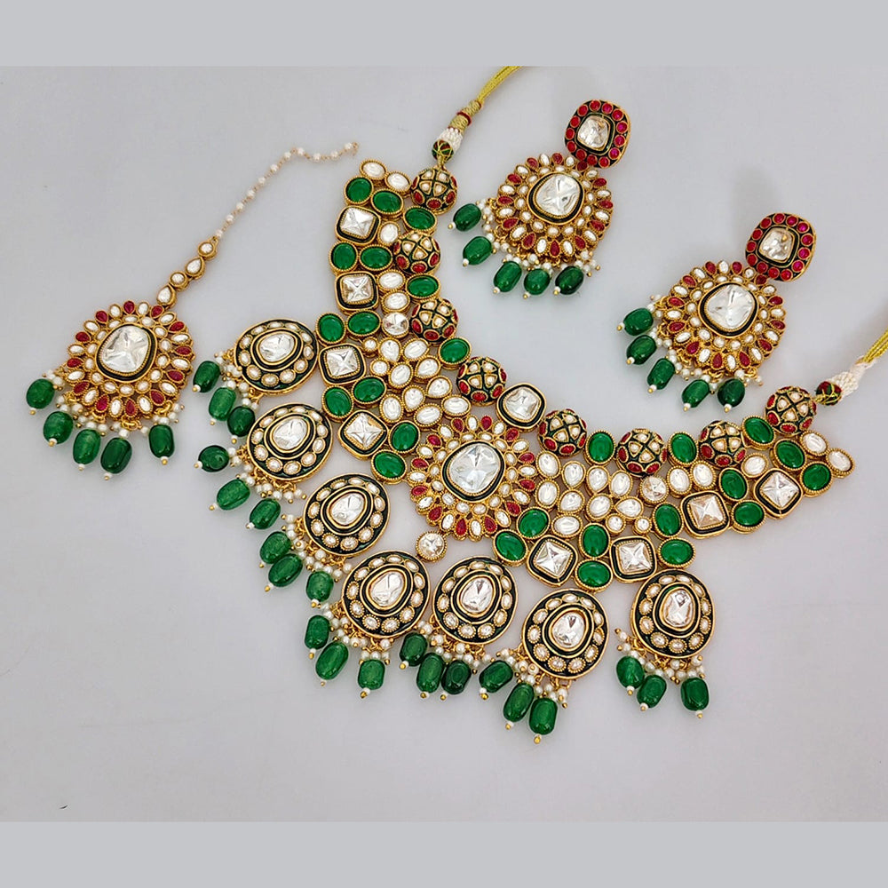 Rajwadi Collection Designer Pota Stone And Pearl Necklace Set