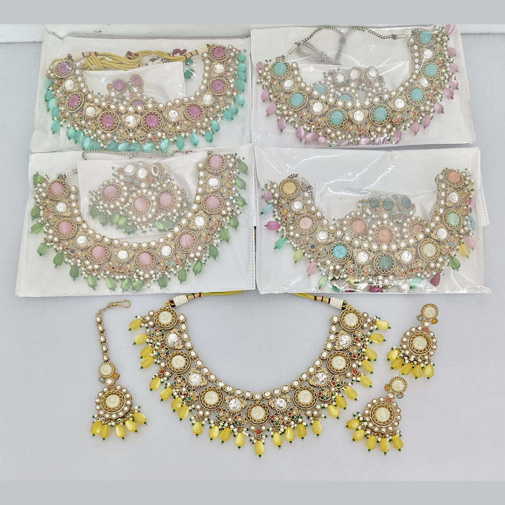 Rajwadi Collection Designer Pota Stone And Pearl Necklace Set