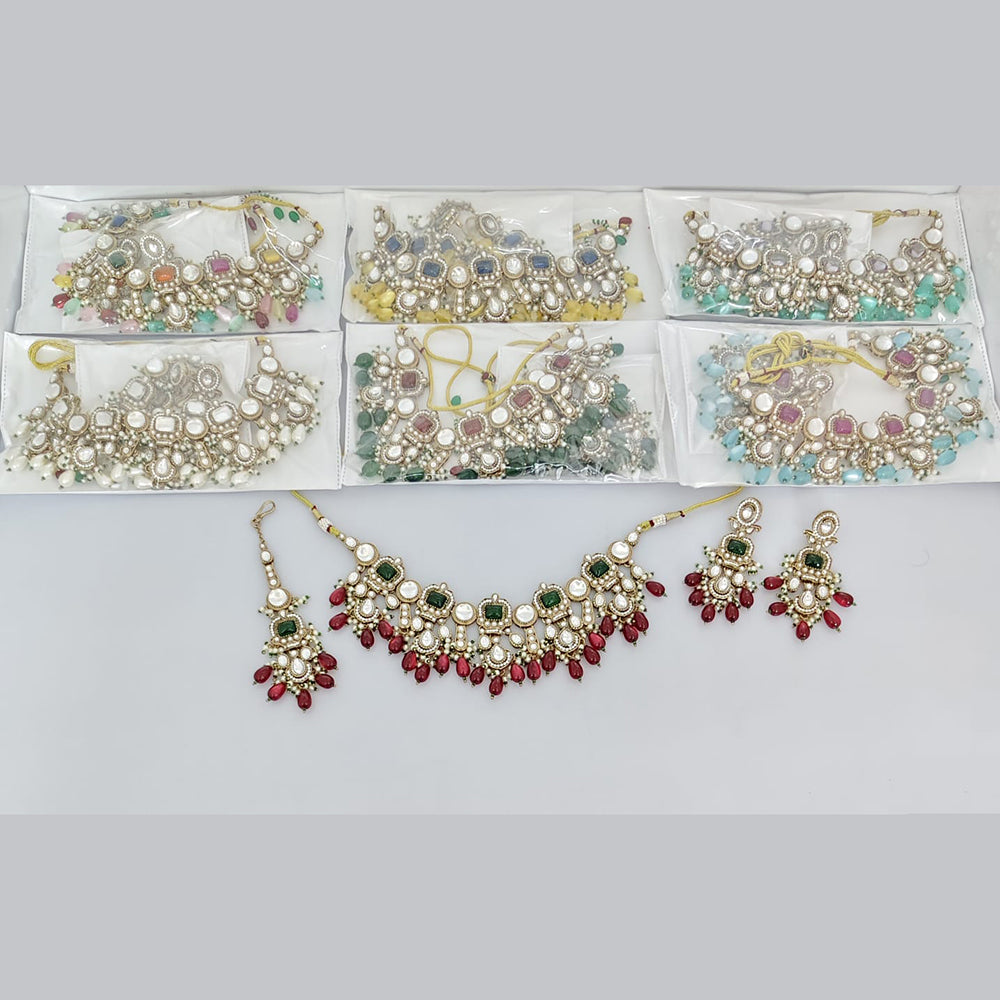 Rajwadi Collection Designer Pota Stone And Beads Choker Necklace Set