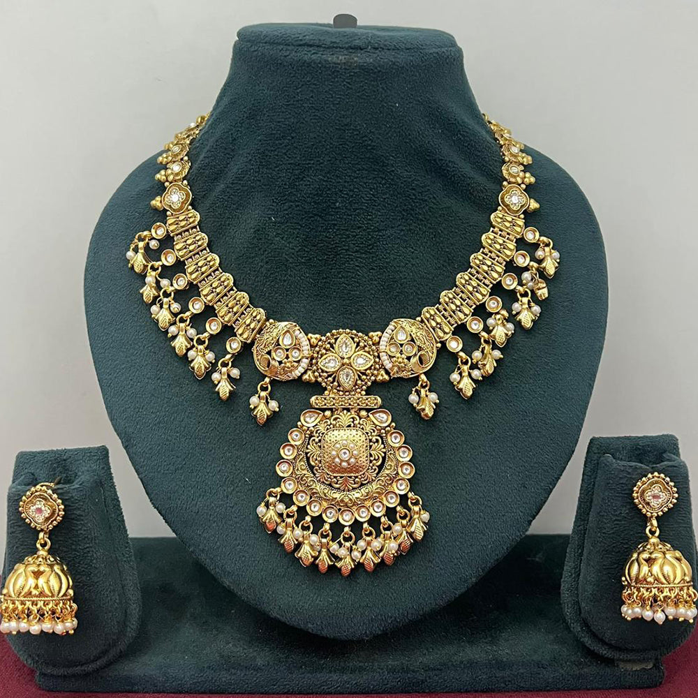 Rajwadi Collection Designer Pota Stone And Pearl Necklace Set