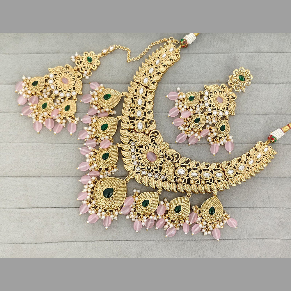 Rajwadi Collection Designer Pota Stone And Pearl Necklace Set