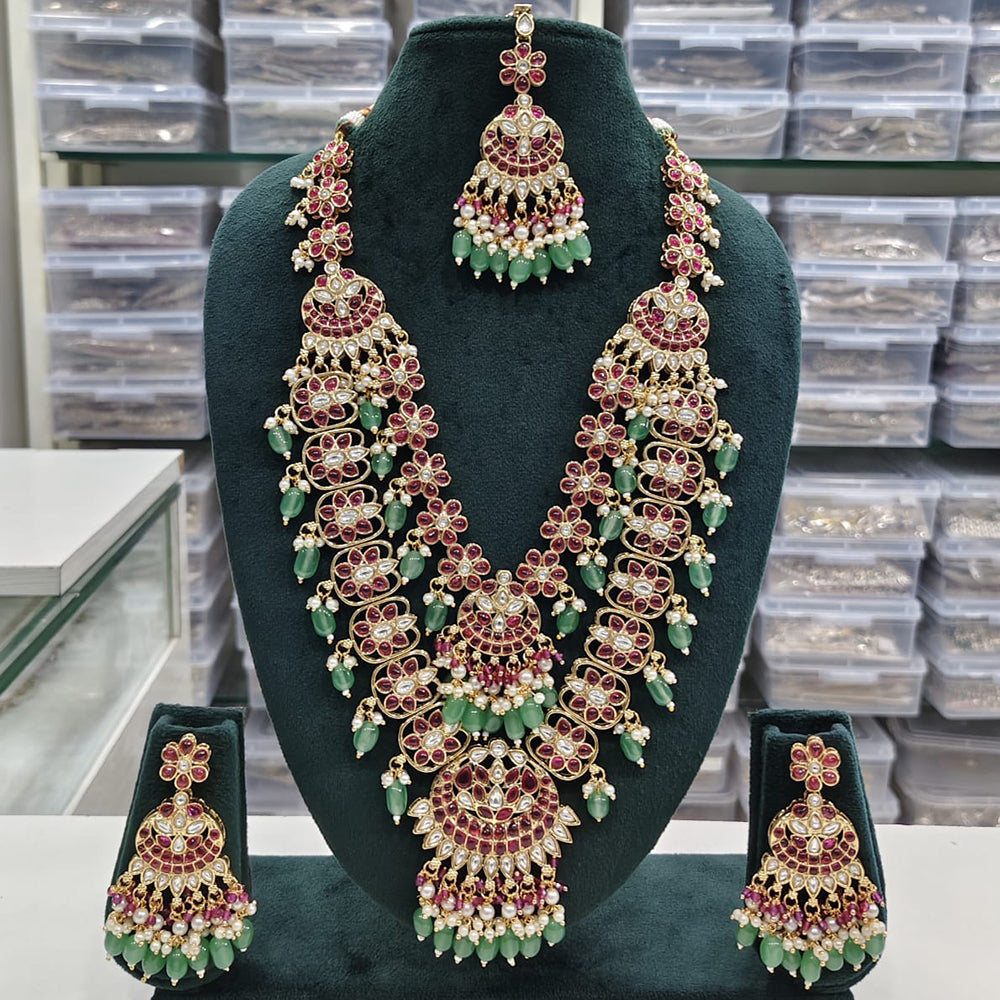 Rajwadi Collection Designer Pota Stone And Pearl Long Necklace Set