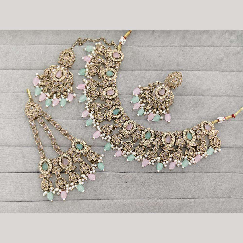 Rajwadi Collection Luxury Crystal Stone And Pearl Designer Necklace Set