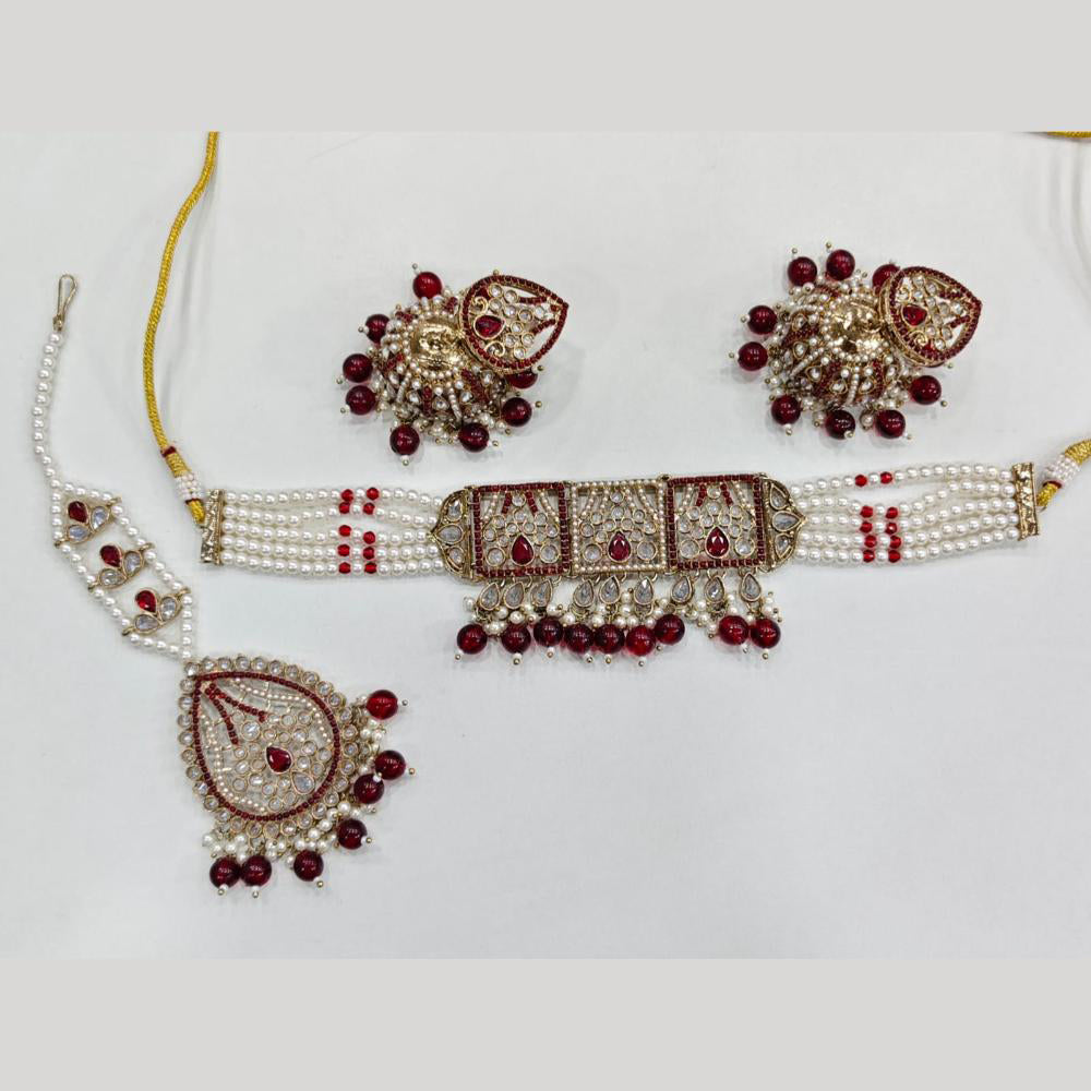 Rajwadi Collection Luxury Crystal Stone And Pearl Designer Choker Necklace Set