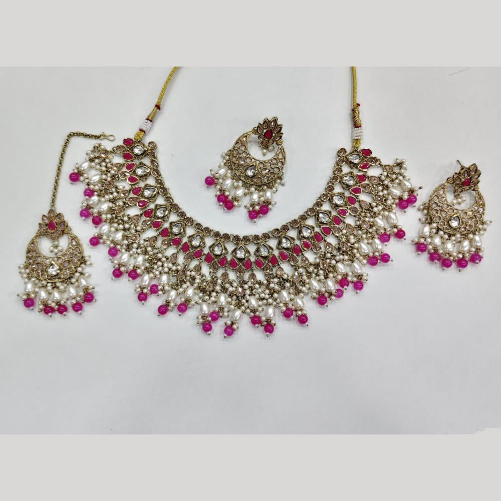 Rajwadi Collection Luxury Crystal Stone And Pearl Designer Necklace Set