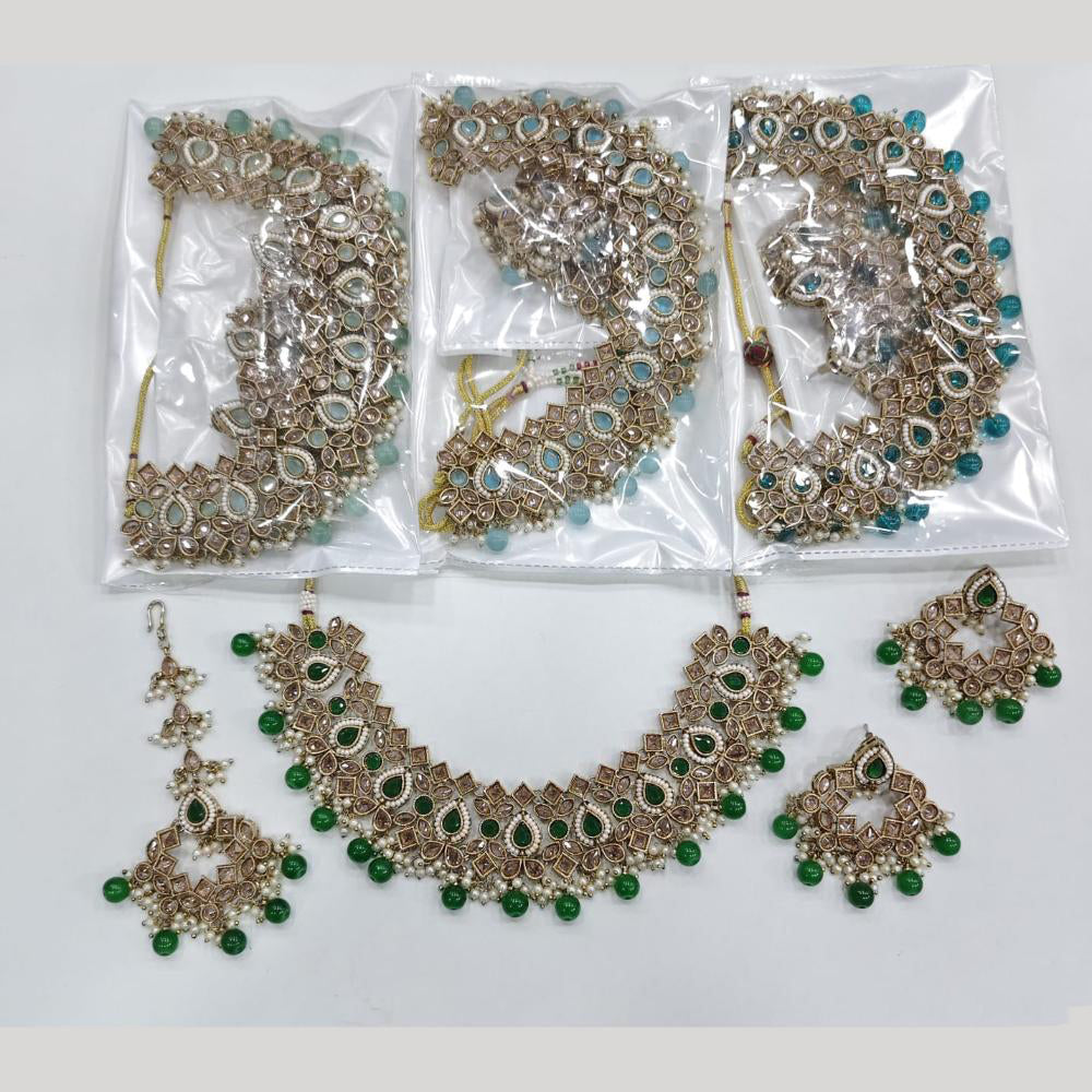 Rajwadi Collection Luxury Crystal Stone And Pearl Designer Necklace Set