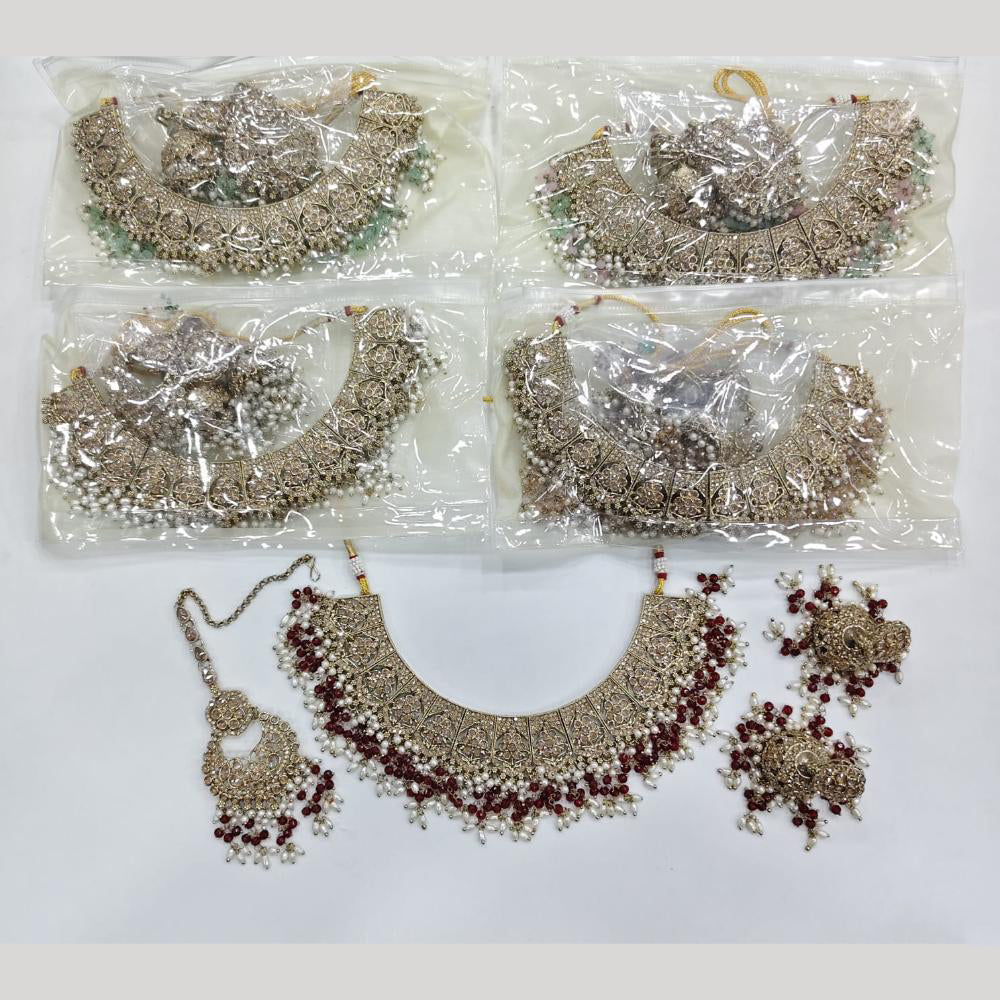 Rajwadi Collection Luxury Crystal Stone And Pearl Designer Necklace Set