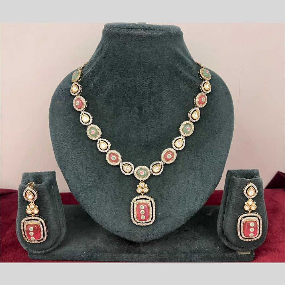Rajwadi Collection Stylish Pota Stone And Polki Kundan Necklace Set