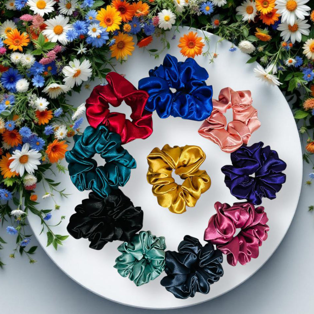 VF Collection Premium Quality Satin Silk Scrunchie (10 Color 50 Piece Set)