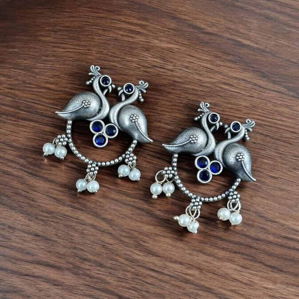 Maharani Jewels Silver Plated Pota Stone Peacock Dangler Earrings