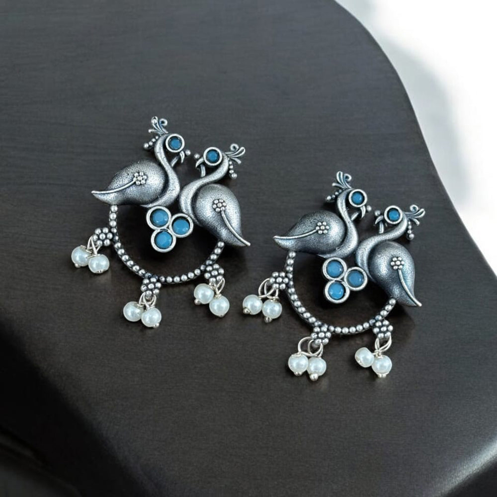 Maharani Jewels Silver Plated Pota Stone Peacock Dangler Earrings