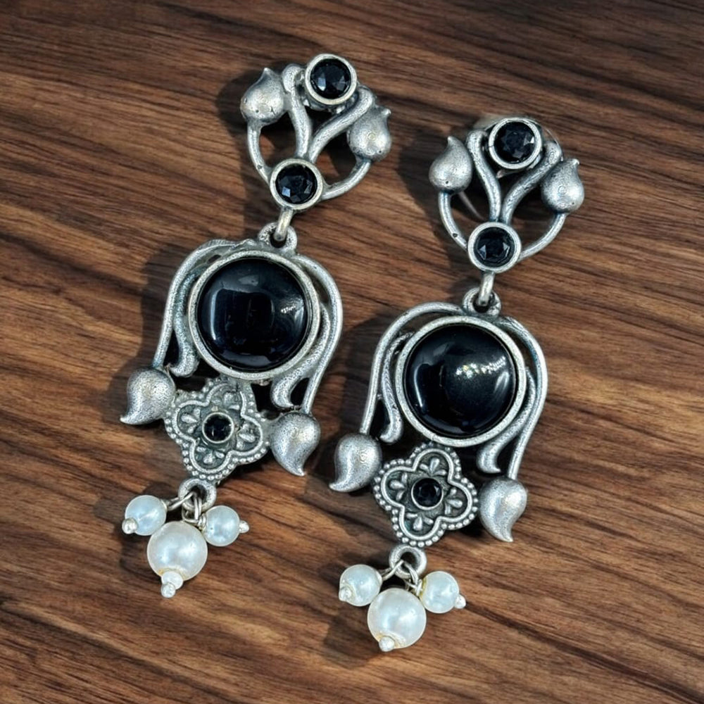 Maharani Jewels Oxidised Plated Pota Stone And Pearl Dangler Earrings