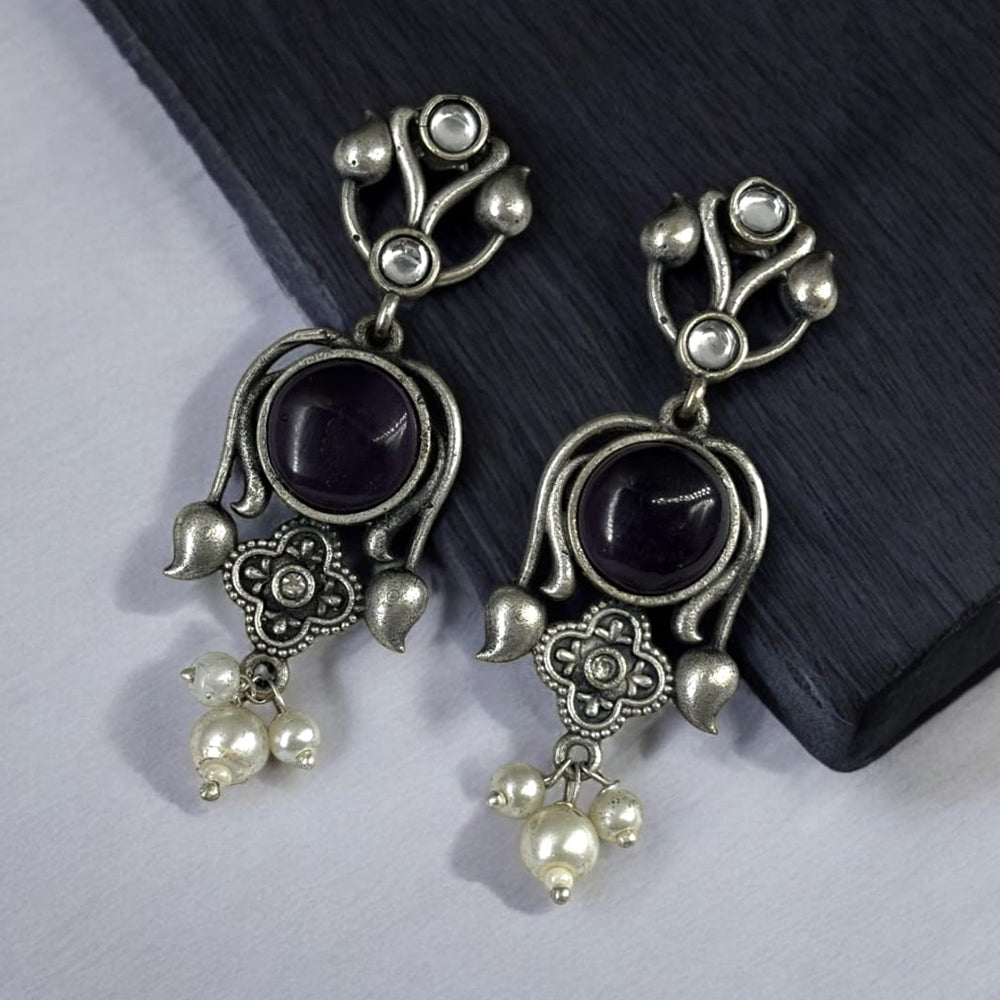 Maharani Jewels Oxidised Plated Pota Stone And Pearl Dangler Earrings