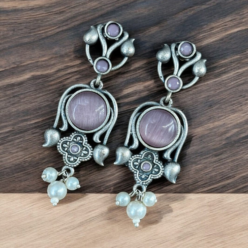 Maharani Jewels Oxidised Plated Pota Stone And Pearl Dangler Earrings