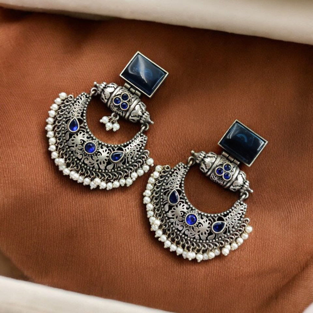 Maharani Jewels Oxidised Plated Pota Stone And Pearl Dangler Earrings