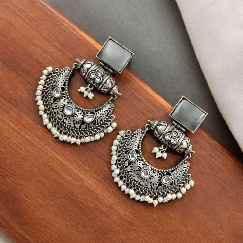 Maharani Jewels Oxidised Plated Pota Stone And Pearl Dangler Earrings