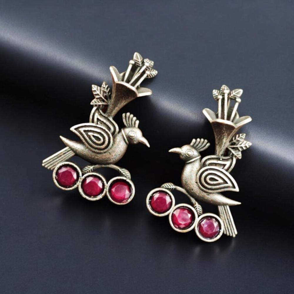 Maharani Jewels Oxidised Plated Pota Stone Dangler Earrings