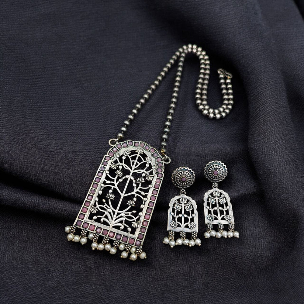 Maharani Jewels Oxidised Plated Pota Stone Necklace Set