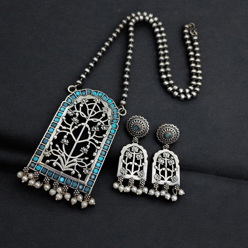 Maharani Jewels Oxidised Plated Pota Stone Necklace Set