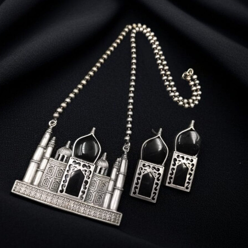 Maharani Jewels Oxidised Plated Pota Stone Necklace Set