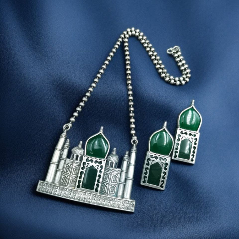 Maharani Jewels Oxidised Plated Pota Stone Necklace Set