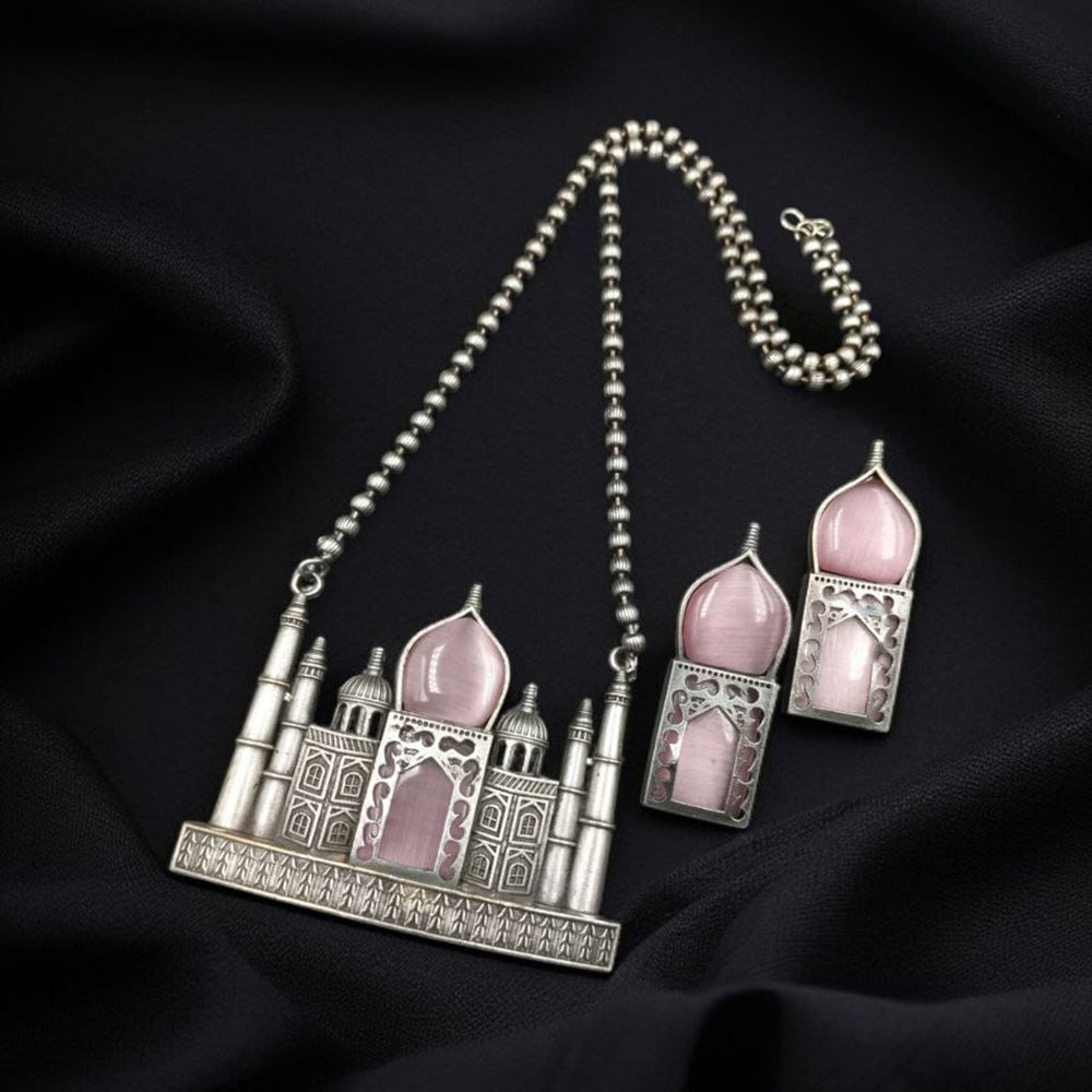 Maharani Jewels Oxidised Plated Pota Stone Necklace Set
