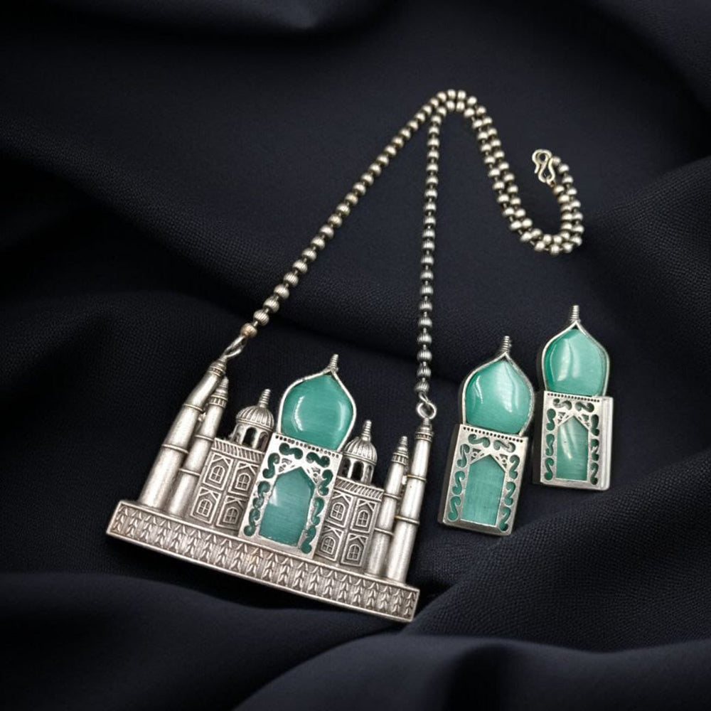 Maharani Jewels Oxidised Plated Pota Stone Necklace Set