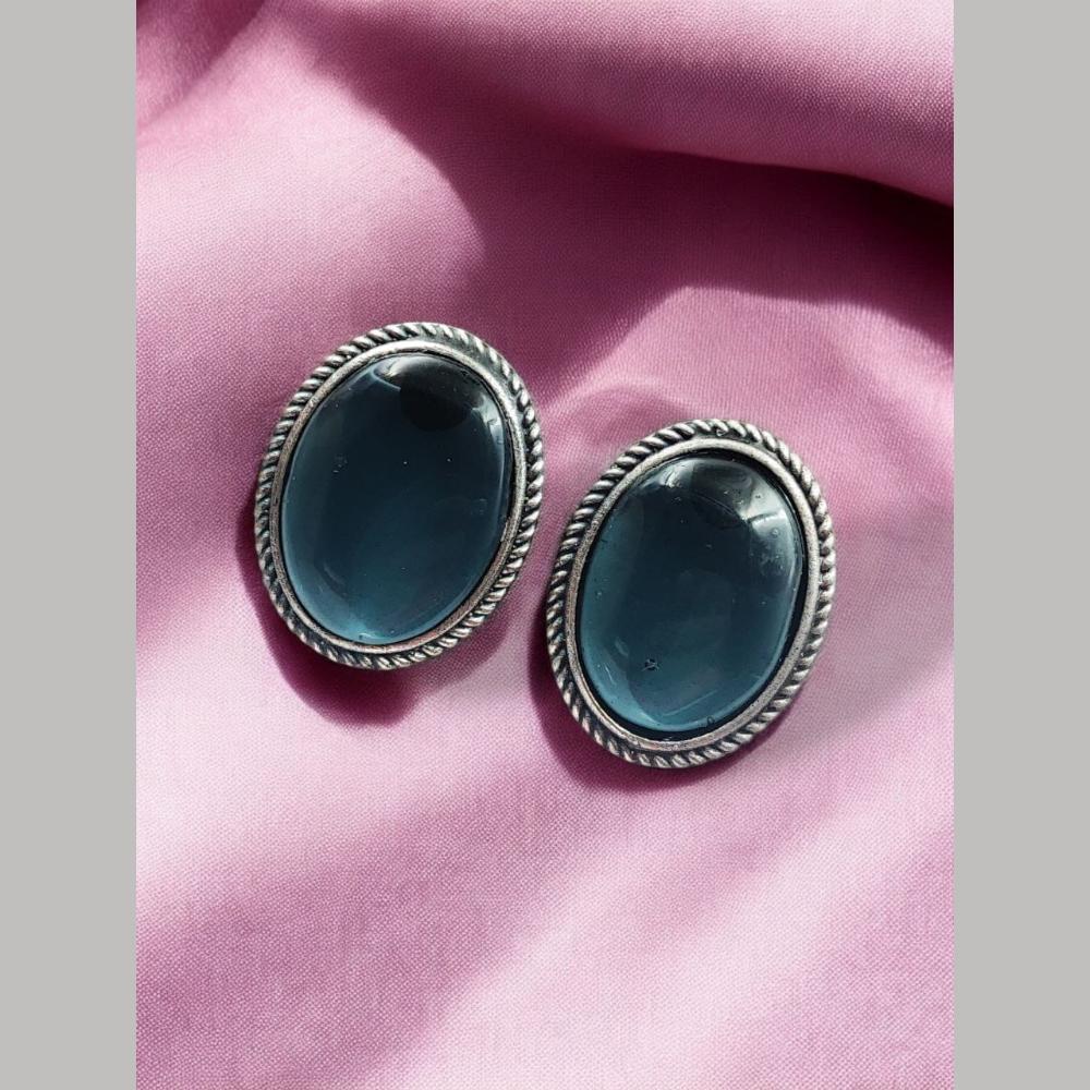 Maharani Jewels Oxidised Plated Pota Stone Stud Earrings