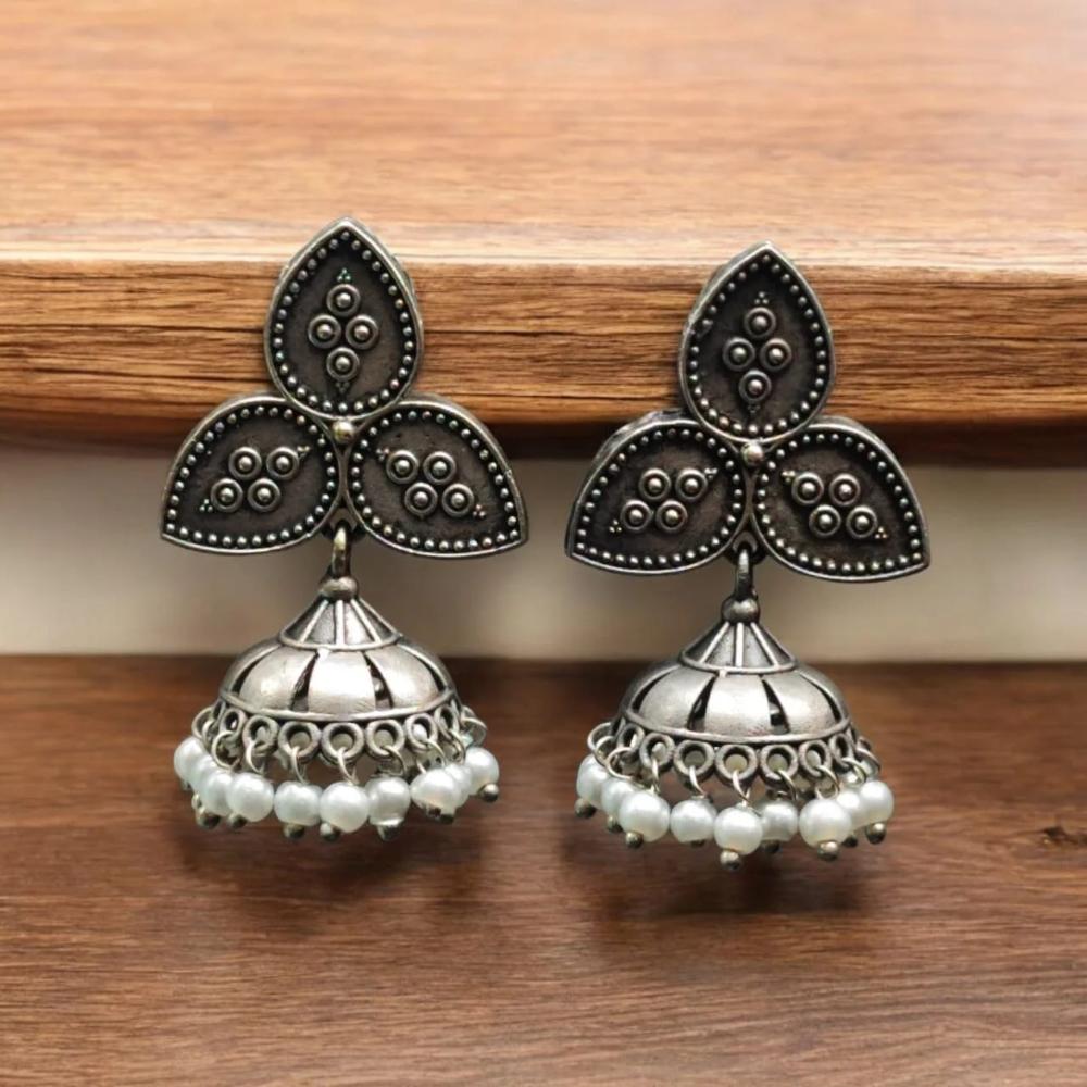 Maharani Jewels Oxidised Plated Pearl Jhumki Earrings
