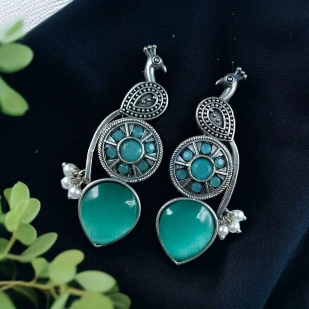 Maharani Jewels Oxidised Plated Pota Stone And Pearls Dangler Earrings