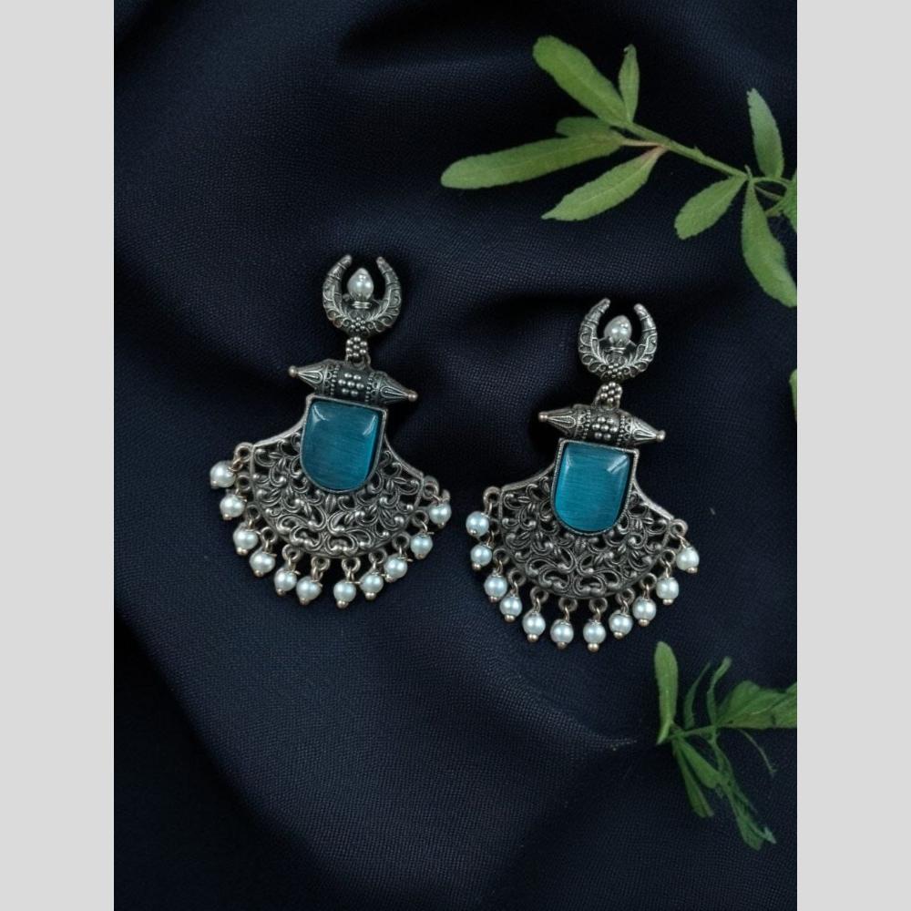 Maharani Jewels Oxidised Plated Pearl Dangler Earrings