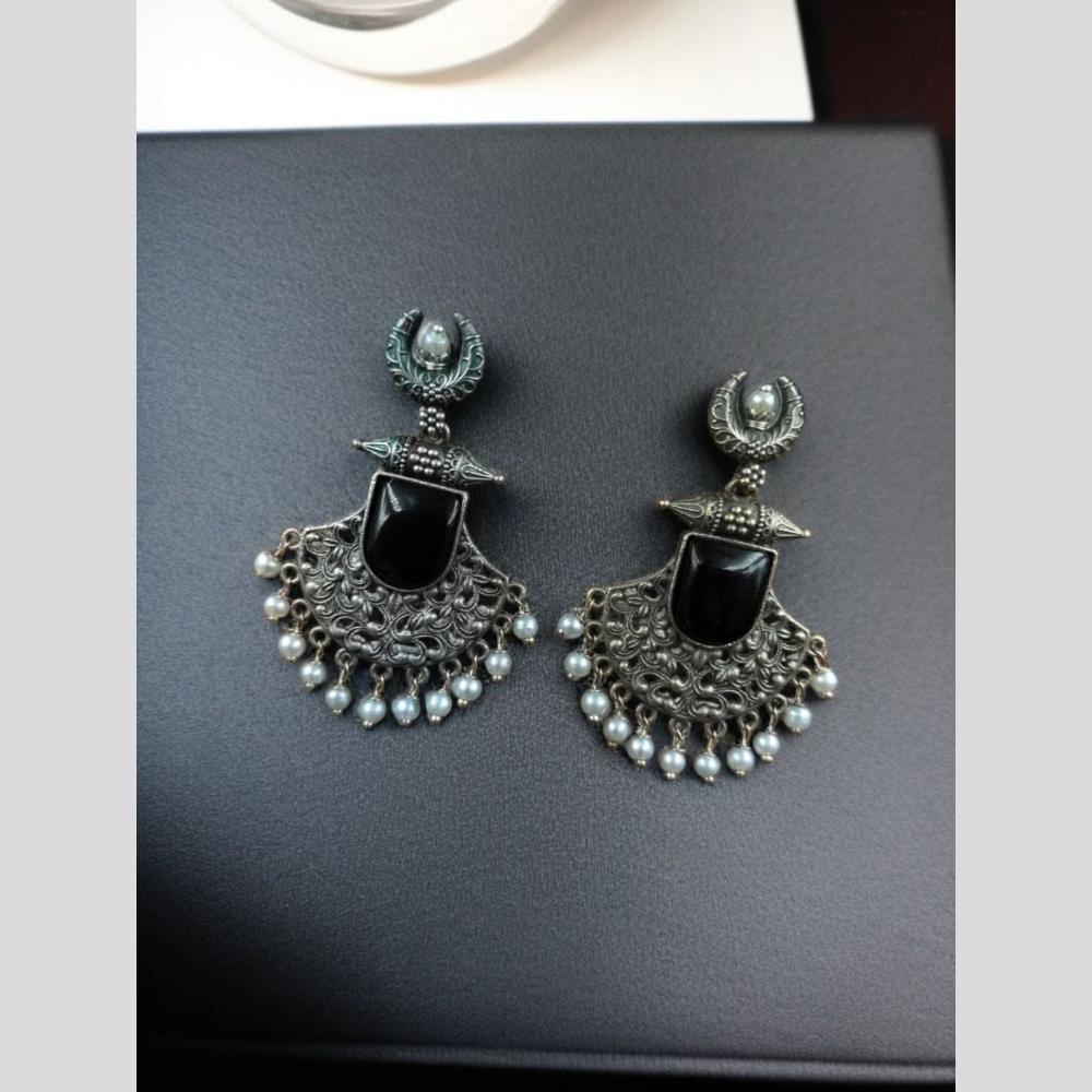 Maharani Jewels Oxidised Plated Pearl Dangler Earrings