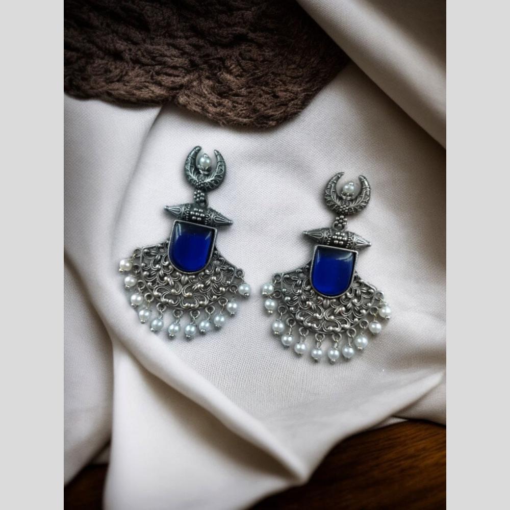 Maharani Jewels Oxidised Plated Pearl Dangler Earrings