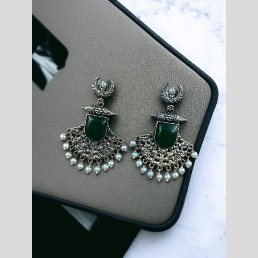Maharani Jewels Oxidised Plated Pearl Dangler Earrings