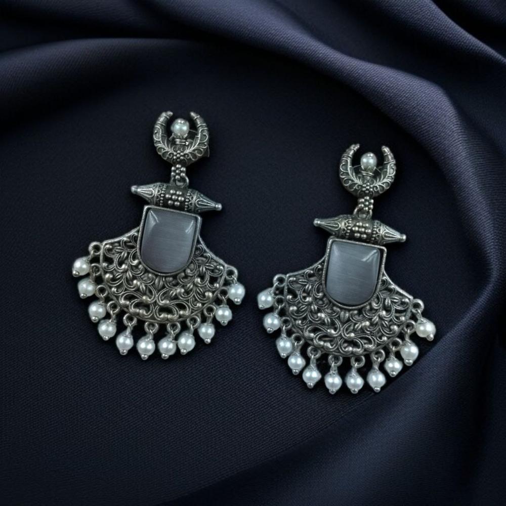 Maharani Jewels Oxidised Plated Pearl Dangler Earrings