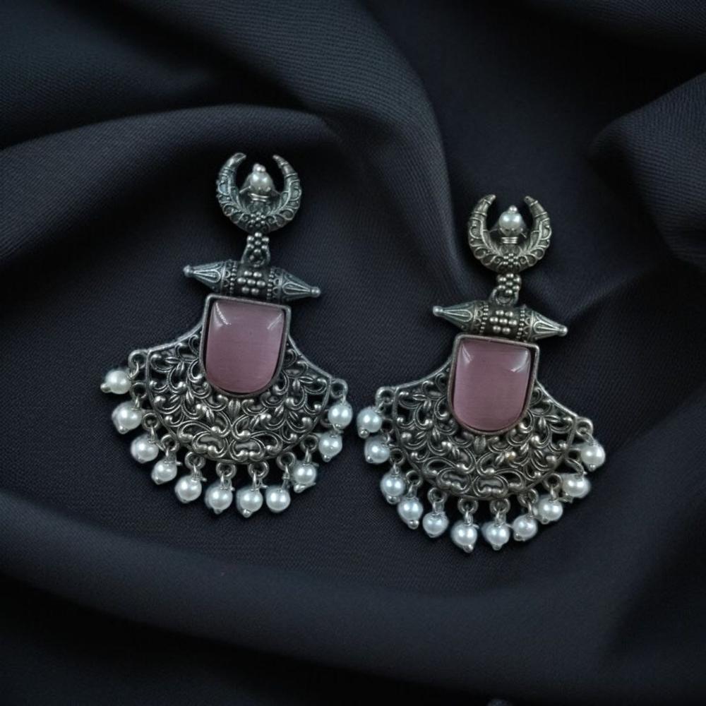 Maharani Jewels Oxidised Plated Pearl Dangler Earrings